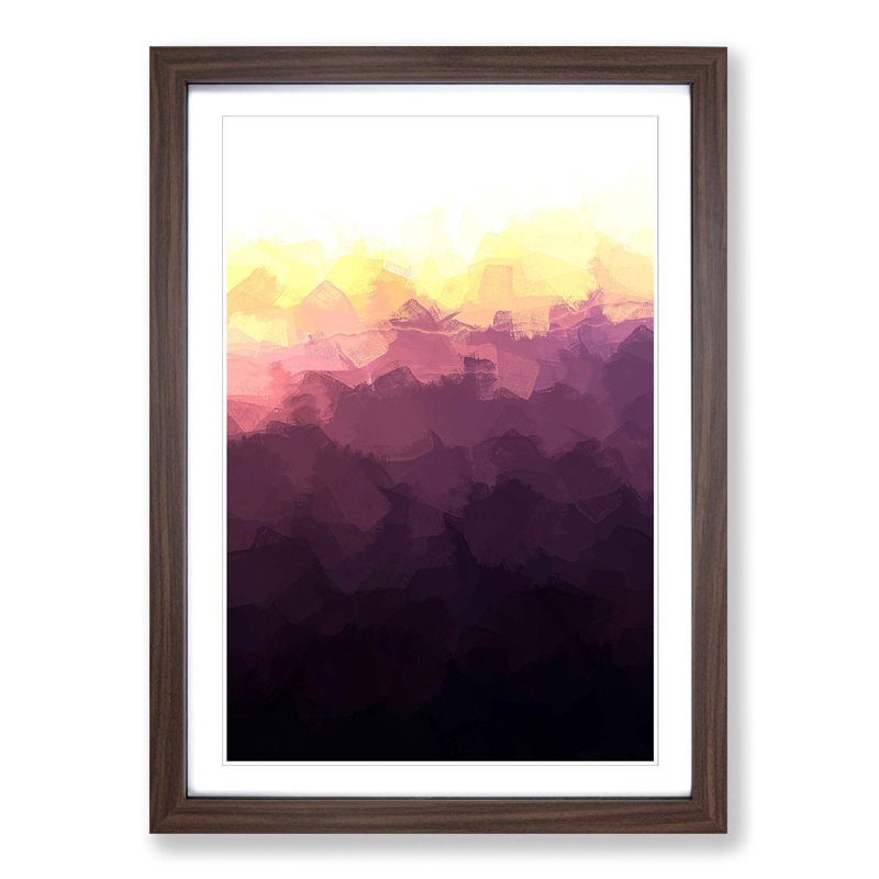Sun over a Mountain Range in Abstract - Picture Frame Graphic Art Print, 48cm H x 36cm W x 2cm D, Walnut Framed