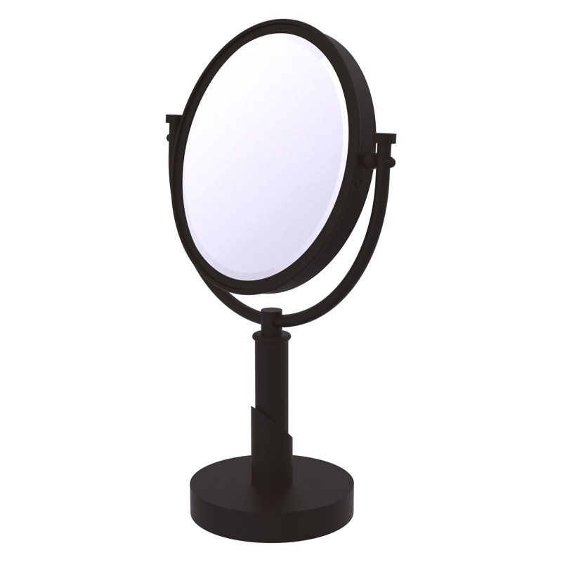 Miroir de maquillage / rasage grossissant moderne et contemporain Marnell Table, 2X, Bronze huilé