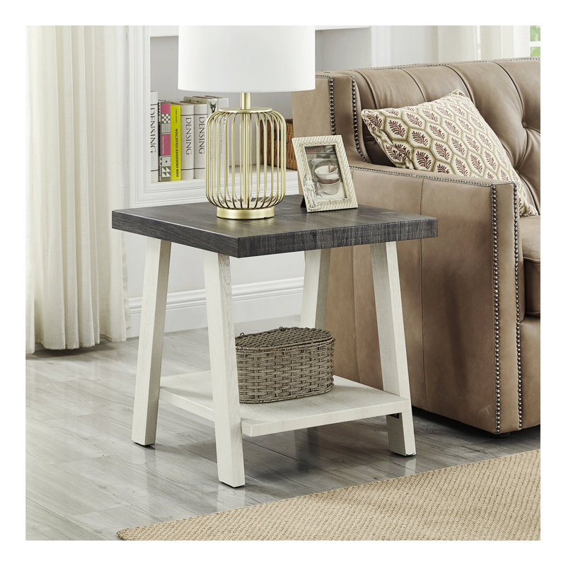 Table de bout avec rangement Angeleca, Gris / beige, H 22 po x l 23,5 po x P 14 po