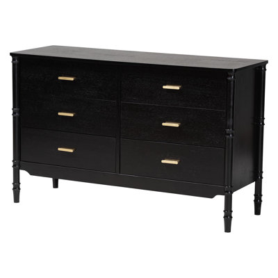 Baxton Studio Gineva 4-Piece Black Bedroom Set - Canopy Bed With Synthetic Rattan Headboard, Matching Dresser And Two Nightstands, Modern Transitional by Charlton Home
