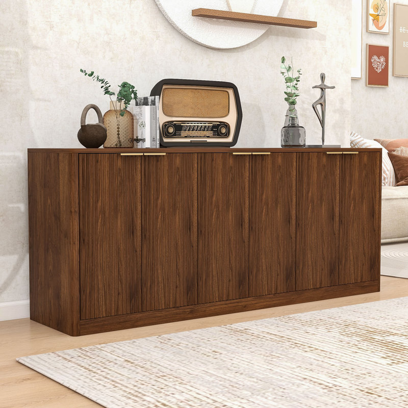 Modern Sideboard with Wave Design – with Ample Storage, Walnut