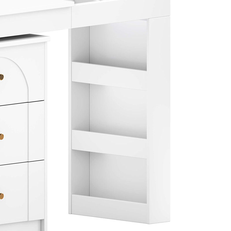 Makeup Vanity with Lighted Mirror, Flip-Top Tabletop, 7 Drawers,9 Compartments, for Bedroom, White