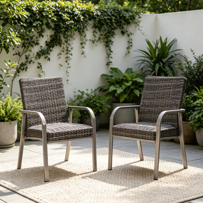 Chaise de salle à manger d'extérieur - Structure confortable en métal peint à la main avec siège en coton lavé à l'eau et sièges de patio résistants aux intempéries pour le jardin, la cour et la piscine