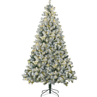 7.5ft Tall Christmas Tree With 550 , 1149 Snowy Branches, Flame-retardant, Festive Delight Flocked Leaves, Colorful Lightweight Base, Winter