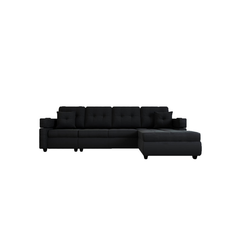 Calliandra Upholstered L-Shaped Sectional Left Hand Facing, Gray Polyester,  Right Hand Facing