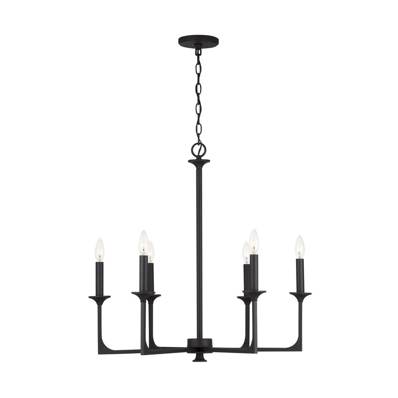 Transitional Black Iron 6-Light Chandelier with Incandescent Glow