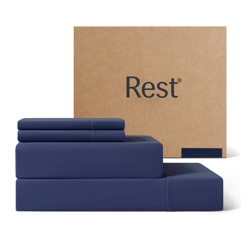 Ensemble de draps 4 pièces REST Everco®, Ensemble de draps pour très grand lit avec 2 taie, Bleu minuit