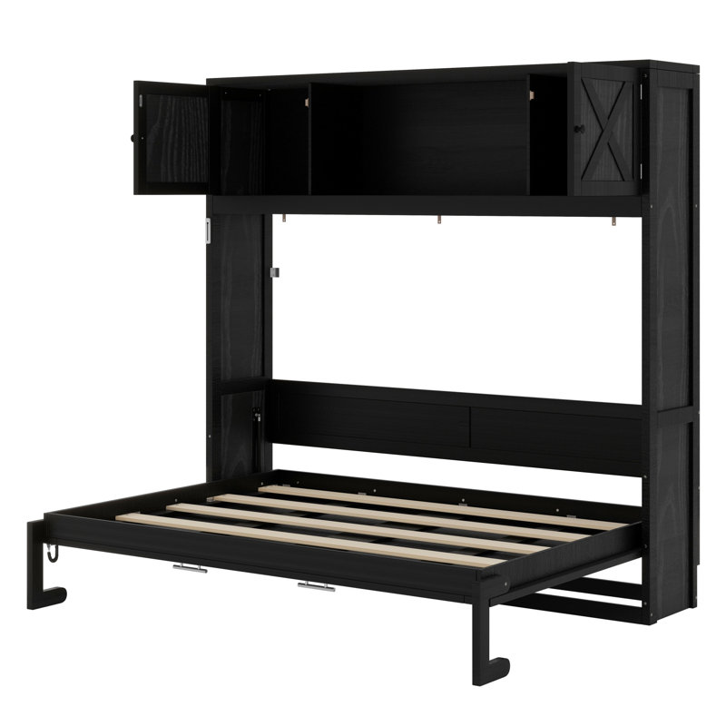 Lit escamotable multiusage avec armoires de rangement, Noir
