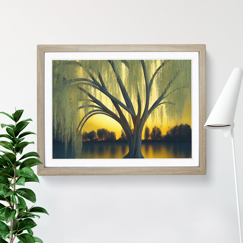 Dramatic Weeping Willow Tree - Single Picture Frame Print, 46cm H x 64cm W x 2cm D, Oak Framed