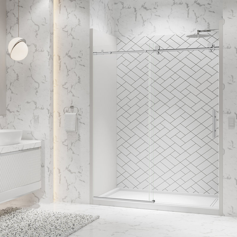 Porte de douche coulissante sans cadre en chrome avec verre transparent de 3/8 po (10 mm) d'épaisseur l 48 po x H 76 po Eclipse