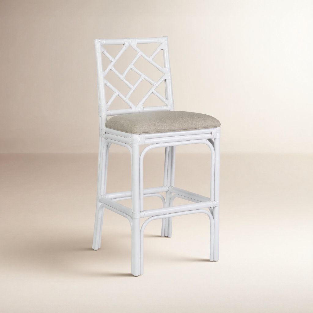 Fulton Woven Stool, White, Bar Stool (30" Seat Height)
