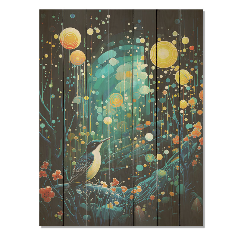 Fleur, sérénité, nuit étoilée, impression sur bois, H 40 po x l 30 po