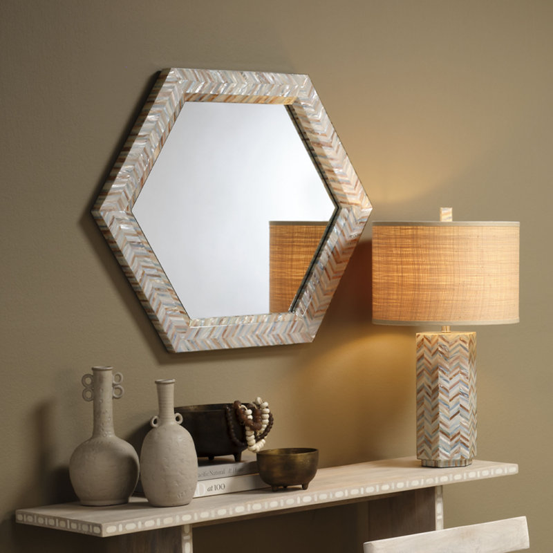 Hexagonal Blue Mother of Pearl Wall Mirror