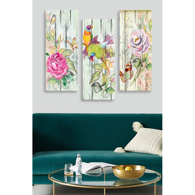 Ensemble de 3 reproductions d'art sur bois encadrées