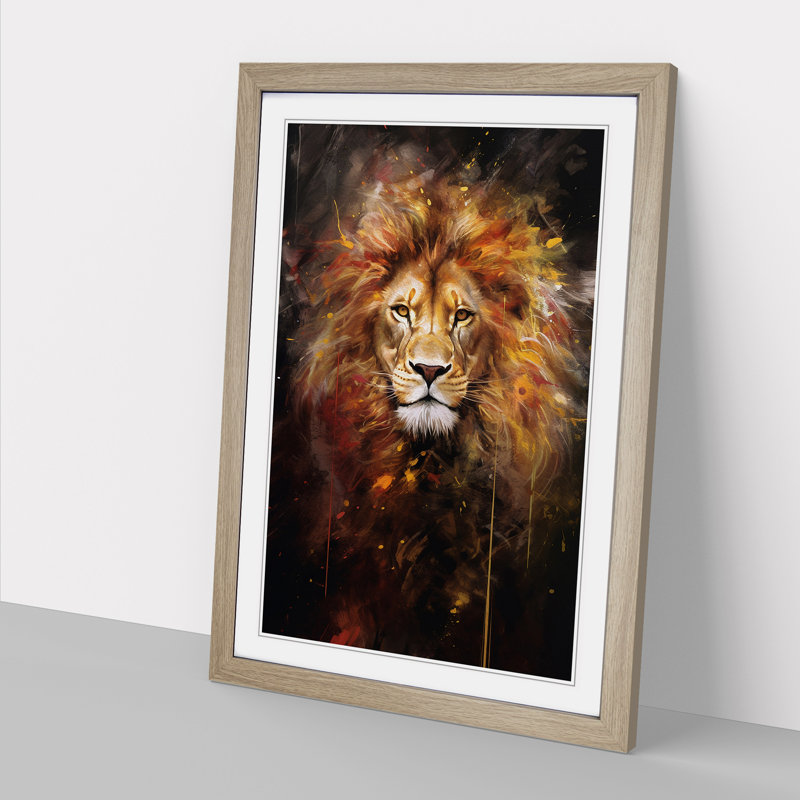 Leo Zodiac Gestural Art - Framed Print, Oak Framed, 46cm H x 34cm W x 2cm D