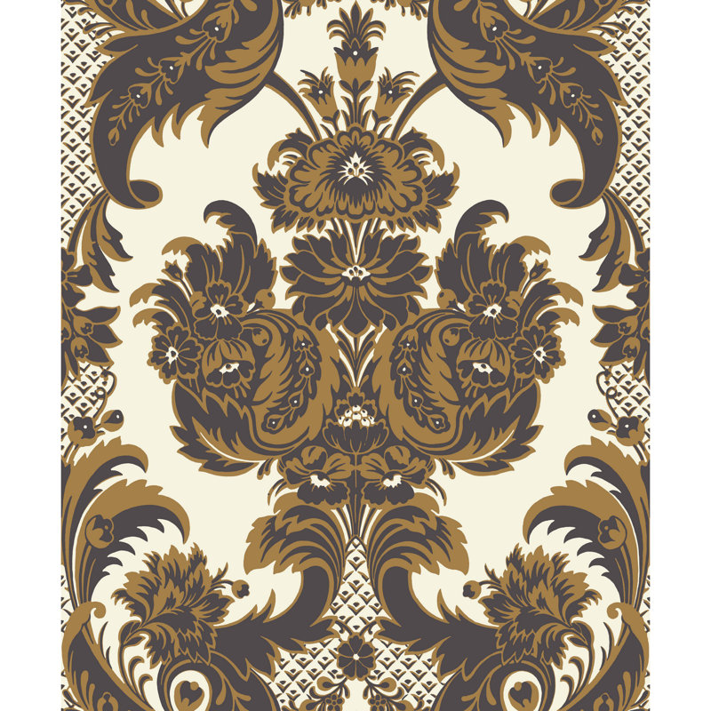 Albemarle Damask Wallpaper Roll, Black/Gold