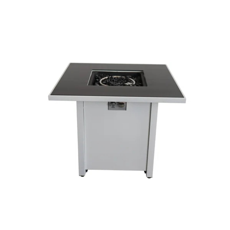 30" Metal Fire Pit With Powdercoated Finish And Smoked Glass Top, White