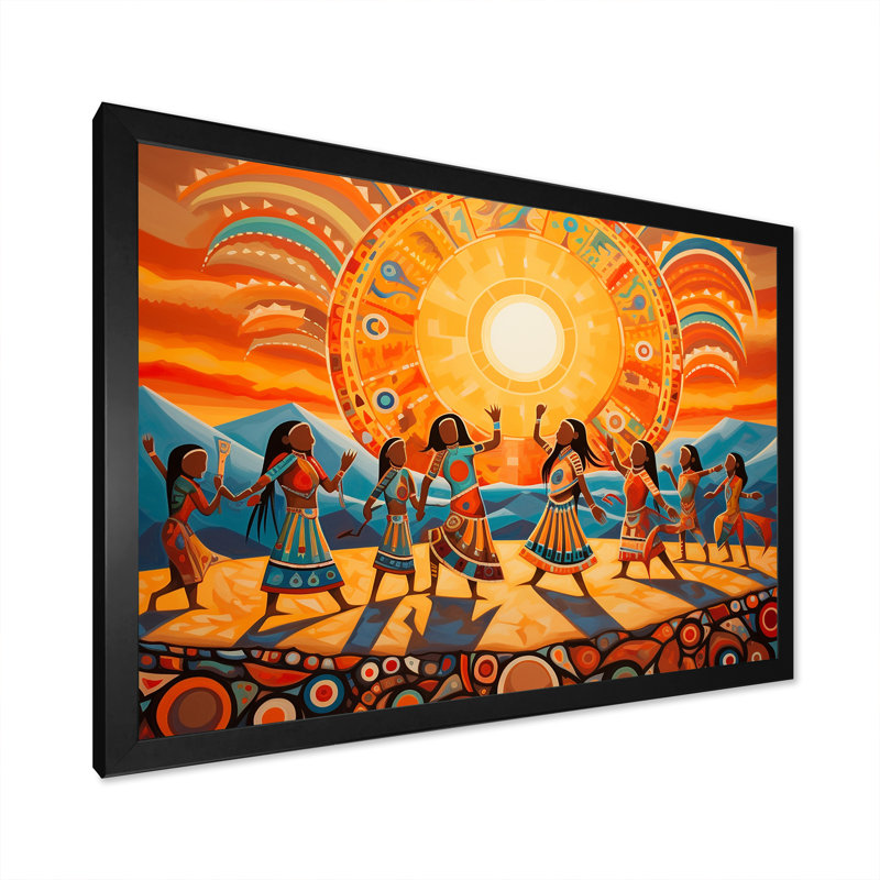 Danse amérindienne du soleil, impression sur toile, H 24 po x l 32 po x P 1 po, Cadre simple noir