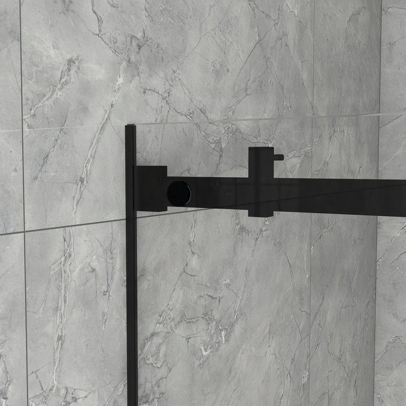 56 à 60 po X P 72 po H Porte de douche coulissante sans cadre au fini noir mat avec verre trempé transparent, Noir mat