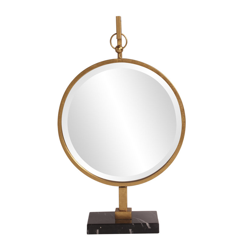 Medallion Round Metal Beveled Mirror, Gold
