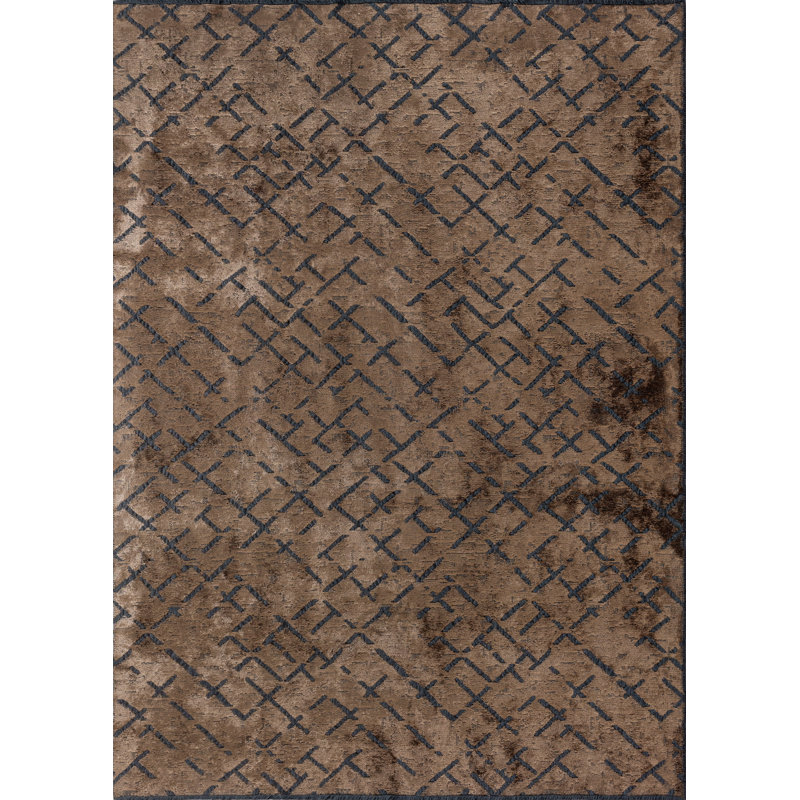 Rapture Flatweave Cotton Brown/Navy Area Rug, Rectangle 7'10" x 11'2"