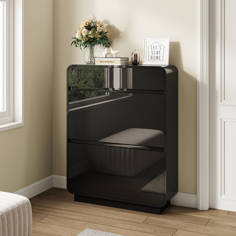 Armoire à chaussures avec 2 grands tiroirs rabattables, H 40,9 po x l 31,5 po x P 9,8 po, Noir très lustré
