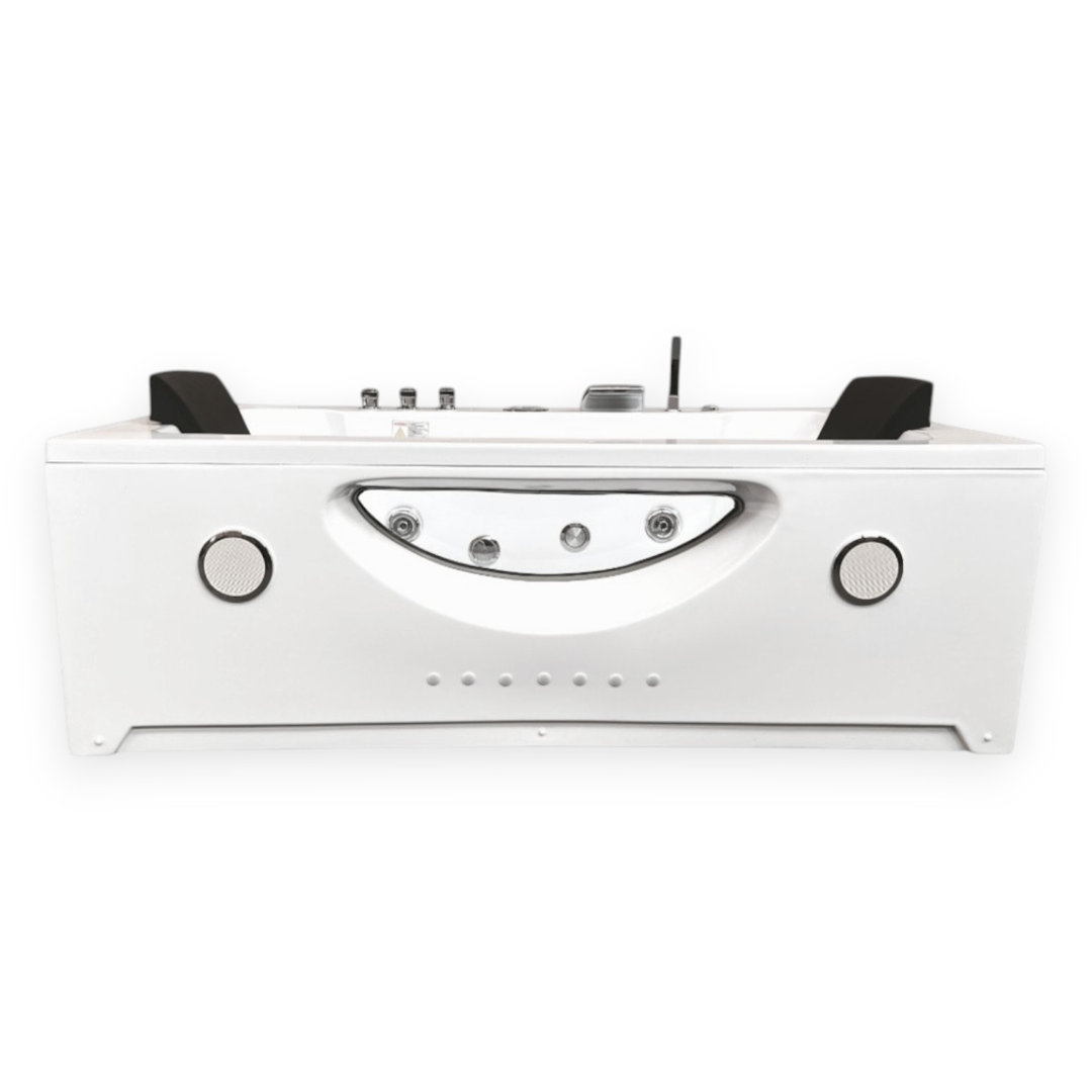 HARMONY 71" x 36" 2-Person White Whirlpool Bathtub with Dual Pump, Heater & Glass Front Panel Simba USA Inc