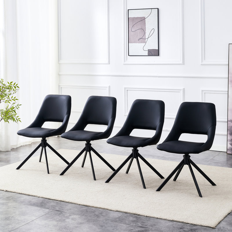 Ensemble de 4 chaises de salle à manger, chaise de salle à manger pivotante confortable, chaises de cuisine en métal avec cuir résistant aux égratignures et haut dossier (noir, ensemble de 4)