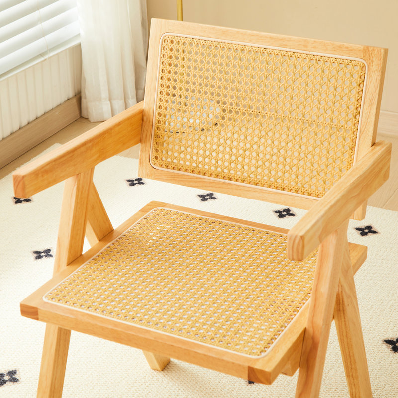 2 sièges de salle à manger en bois massif avec accoudoirs, tissage naturel en bois d'hévéa, design rétro, confortable et polyvalent pour une utilisation quotidienne, tissage de couleur, conception respirante légère