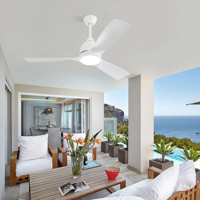 52 Inch Low Profile Ceiling Fan With Lights Remote Control,Quiet Dc Motor For Patio Living Room, White