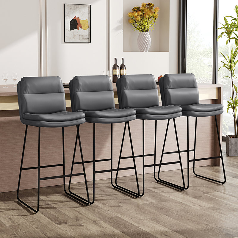 Aidie Upholstered Counter Stool with Metal Frame, Grey