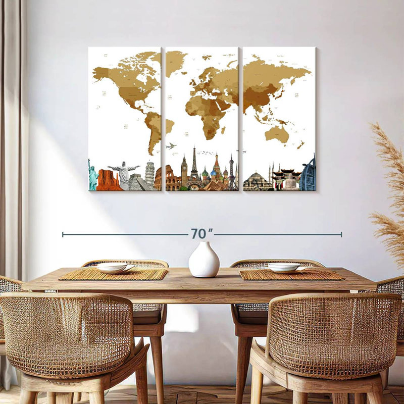 Carte du monde en bronze 3 pièces, H 36 po x l 57 po x P 1,25 po