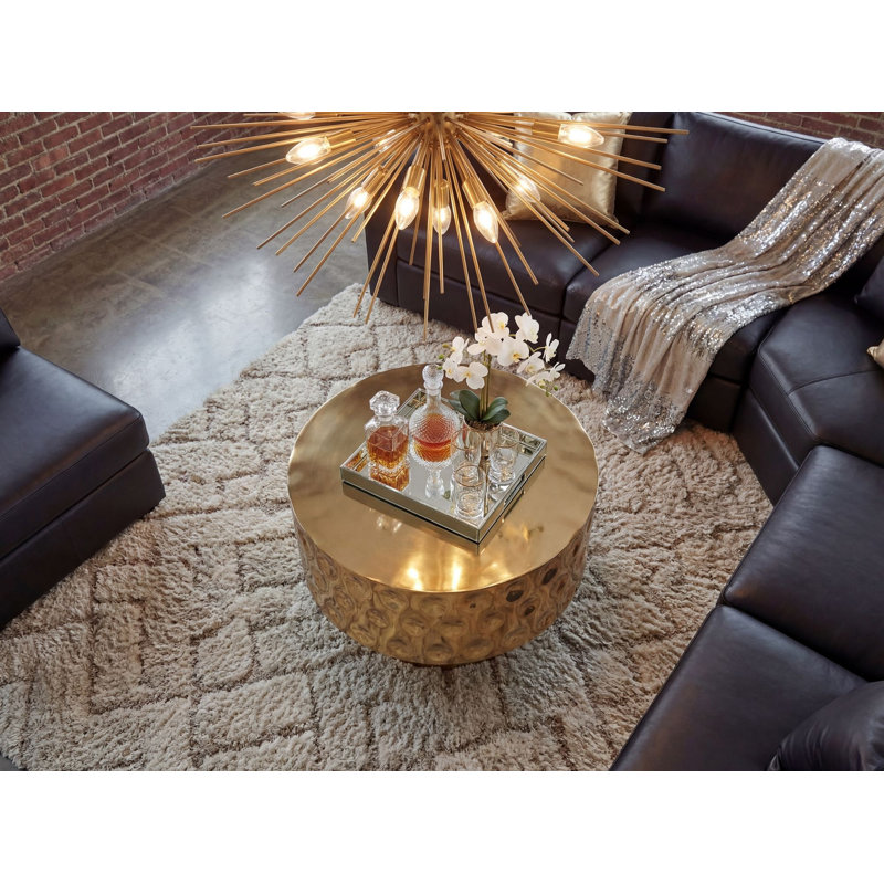 Round Gold Aluminium Drum Coffee Table, Gold, Gold, Gold
