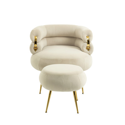 Kloi Comfy Upholstered Velvet Accent Chair with Ottoman