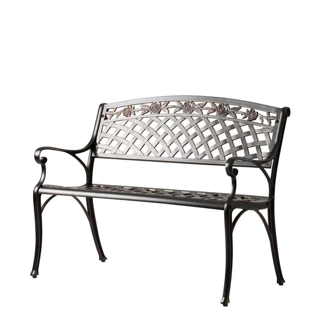 Vistamar Patio Sense Cast Aluminum Bench, Heavy Duty, Rust Free ,Metal Construction-Antique Bronze Finish Astoria Grand