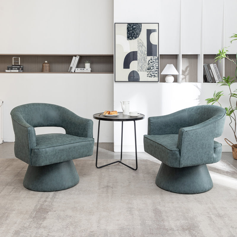 Fauteuil demi-tonneau pivotant en similicuir Kiersten, 2, Similicuir bleu