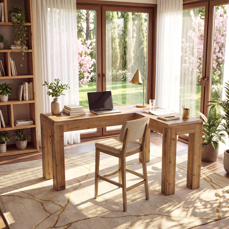 Bureau d'ordinateur en L en bois massif, table de travail à hauteur de comptoir