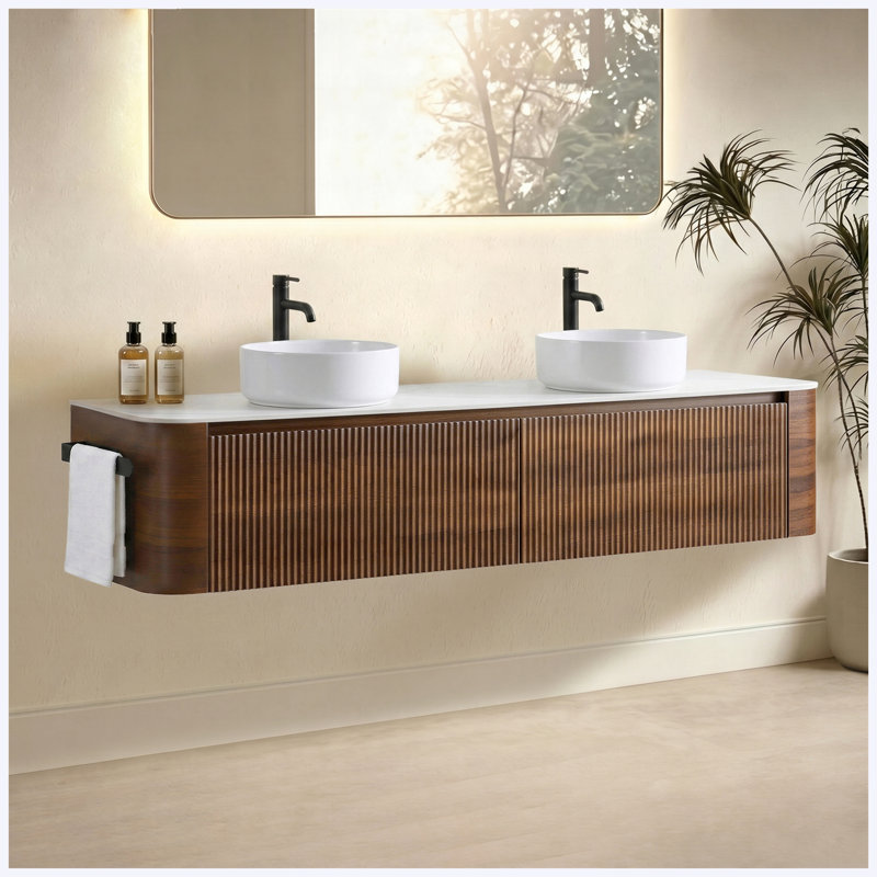 Bathroom Vanity with Top, Walnut, 71"