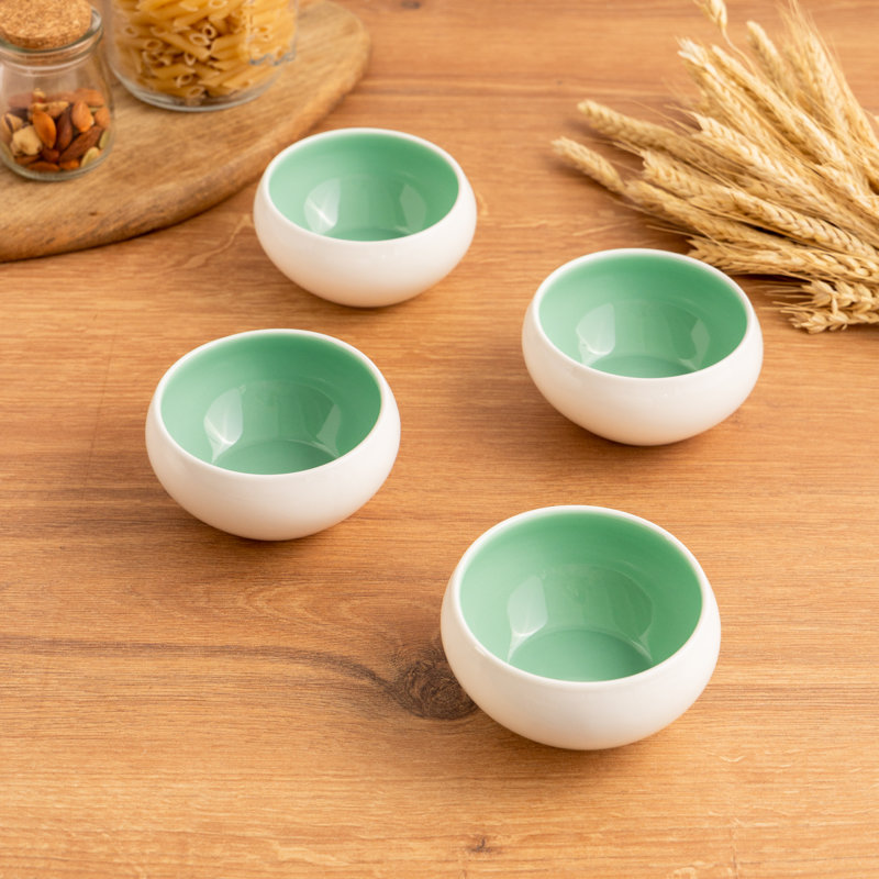 Lusite Green and White Porcelain Round Ramekin Set - 5oz, Set of 6