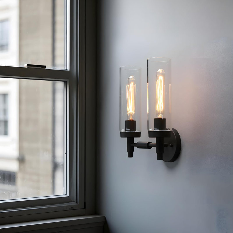 Phansthy Rustic Industrial Wall Sconce Light With Clear Glass Lampshade, Double Sconce Antique Design For Modern Farmhouse Decor