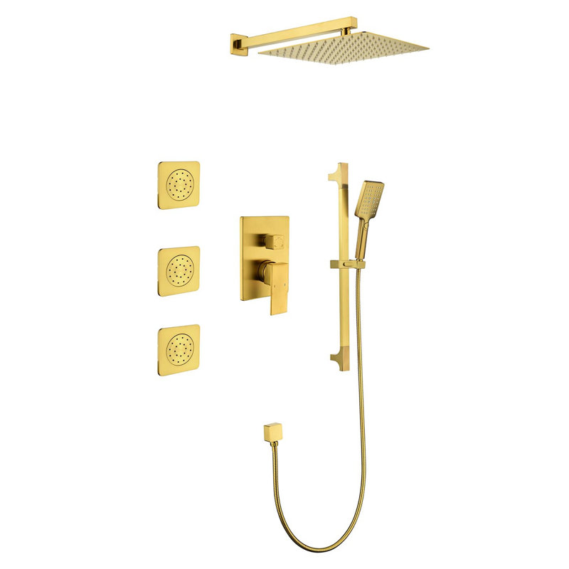 Brushed Gold Shower Kit With Innovative Air Injection Head, Hand Shower, And Slide Bar System Advanced Bodysprays, Gold
