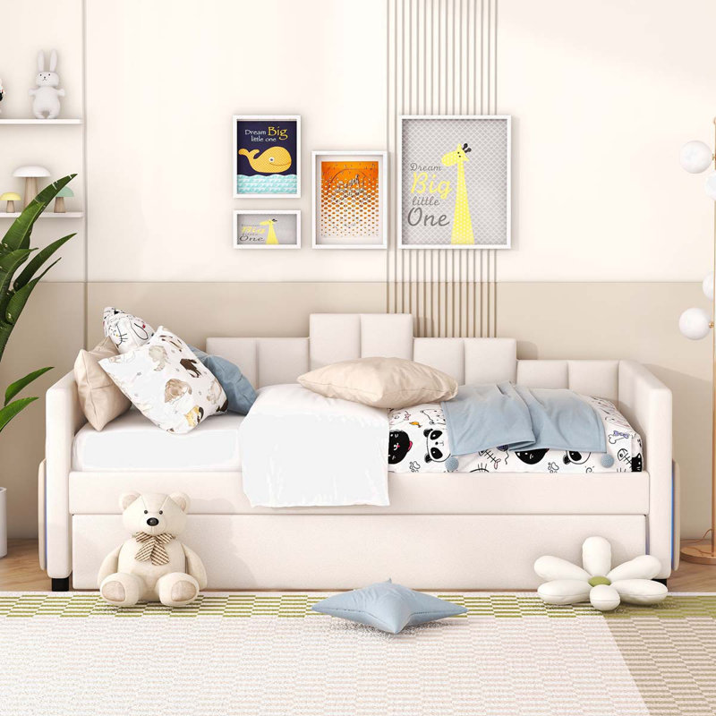 Orneta Kids Twin Daybed with Trundle, Beige