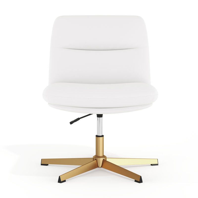 Chaise de bureau commerciale rembourrée à dossier moyen et rembourrée, Blanc, Or