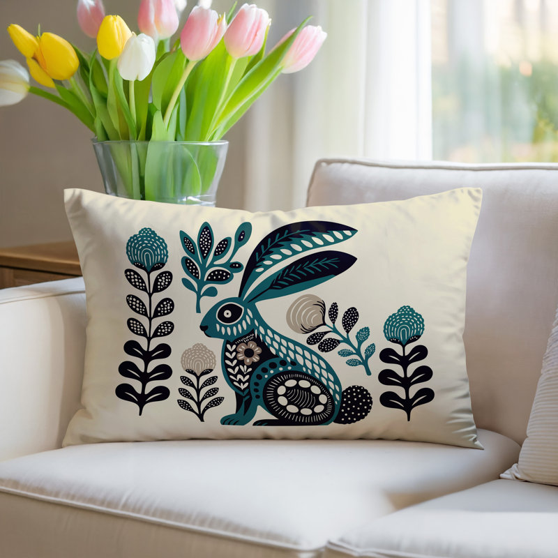 Coussin lombaire réversible intérieur / extérieur Timi Rabbit, Émeraude, Rectangle H 18 po x l 25 po