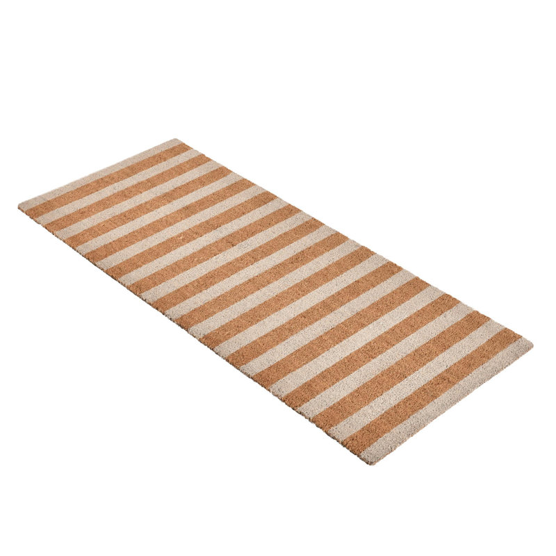 Ivory and Natural Coir Striped Outdoor Doormat 24" x 57"