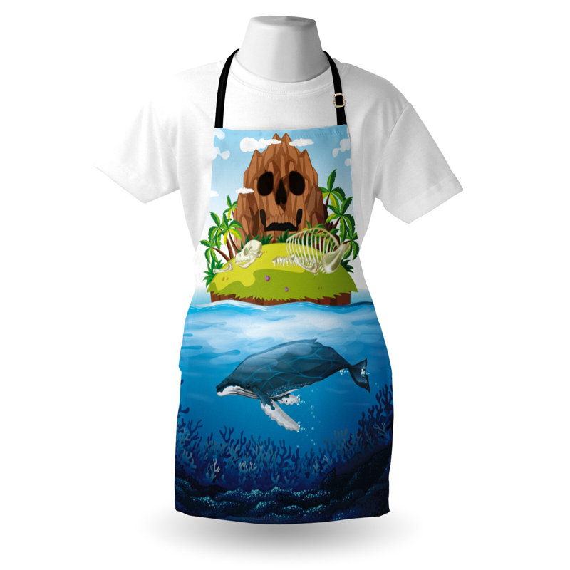 Multicolore tablier East Urban Home Whale unisexe, océan dessiné à la main, taille adulte