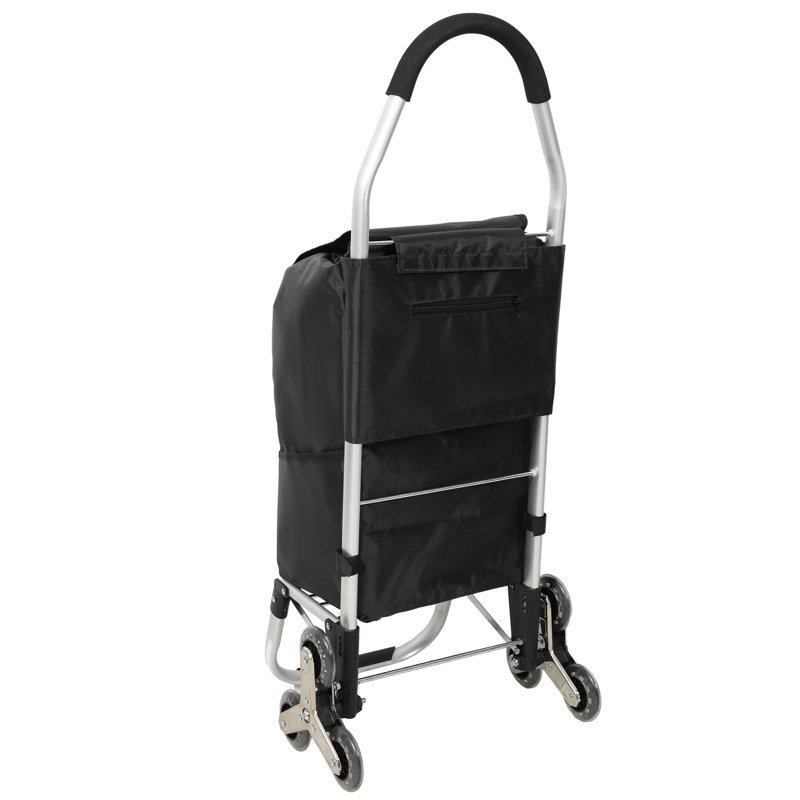 Chariot d'escalade avec roues triangulaires en acier inoxydable, chariot noir pliable avec sac Oxford imperméable amovible