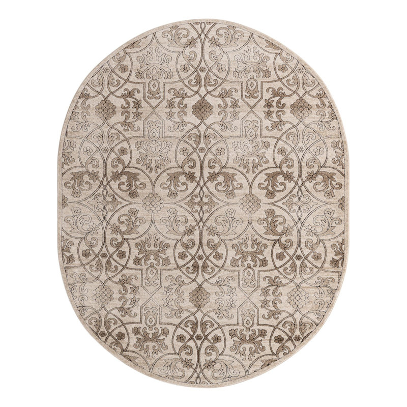 Tapis oriental beige foncé Derby, Ovale 7 pi 10 po x 10 pi