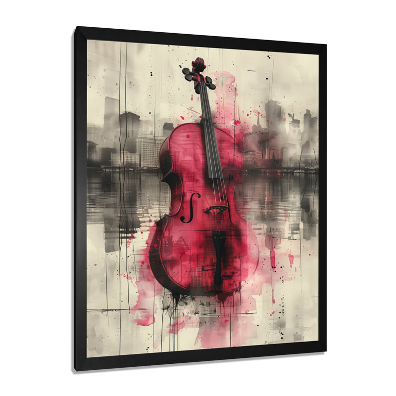 Rose, gris, violoncelle, instrument de musique - reproduction d'art mural, Cadre simple noir, bois massif, H 30 po x l 40 po