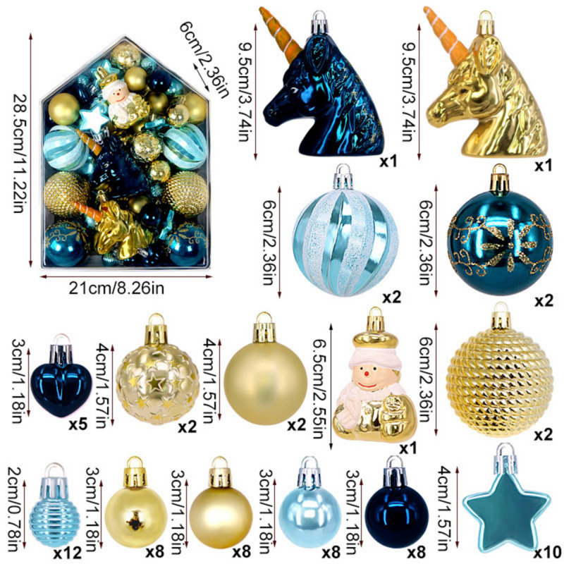 Ensemble de 72 boules de Noël en plastique avec boules de Noël suspendues multicolores